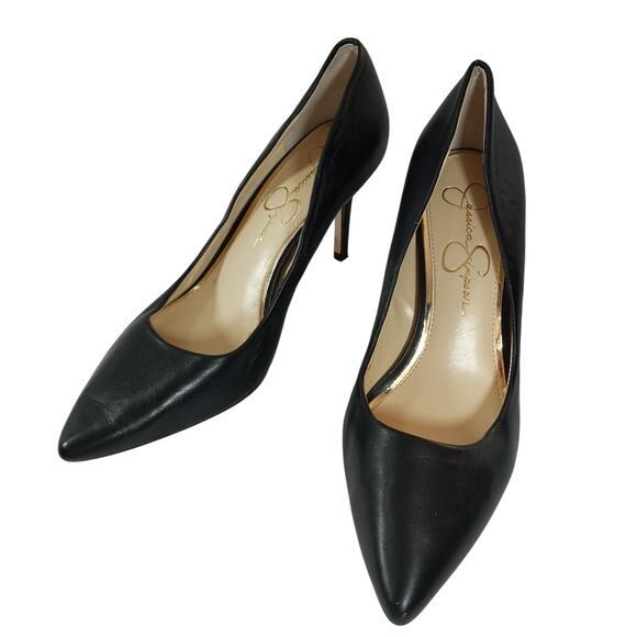 JESSICA SIMPSON! ABIGAILLE BLACK GENUINE LEATHER CLASSIC PUMPS/HEELS! SZ 8.5M - Picture 3 of 11